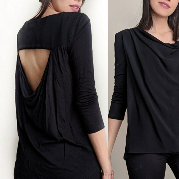 Alice+Olivia Black Cowl Drape Shirt - Picture 1 of 8